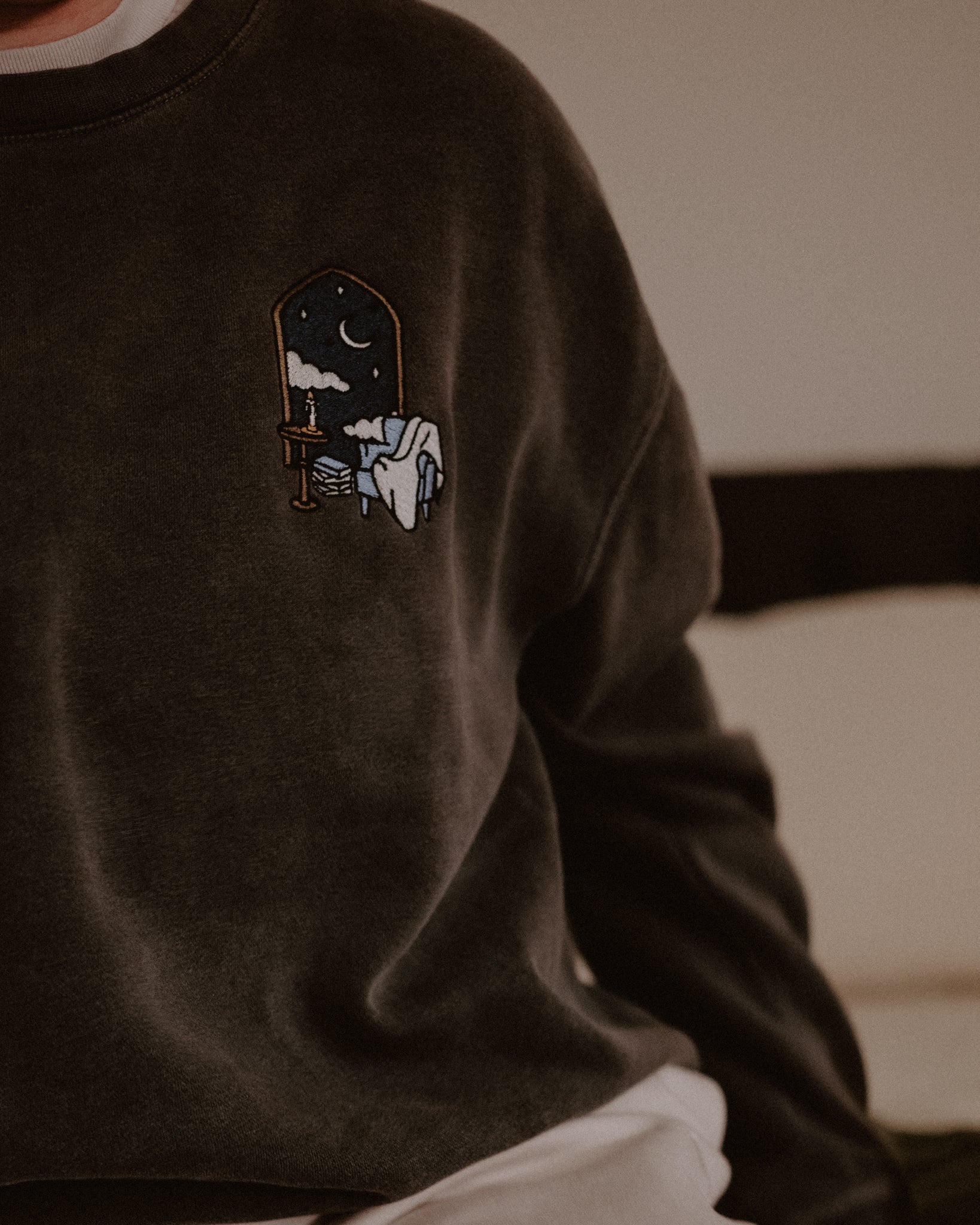 Cozy Night Sky Reading Nook Embroidered Crewneck