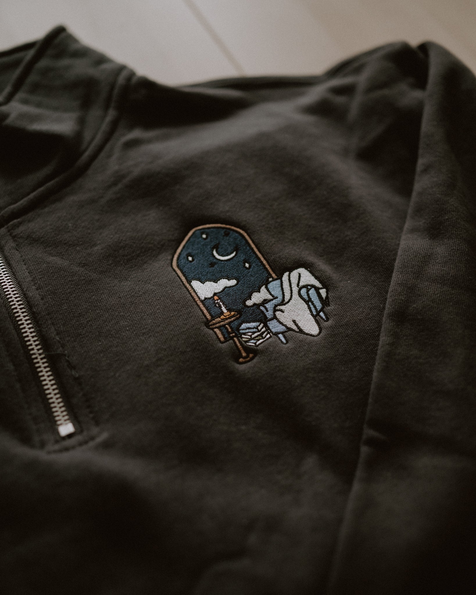 Cozy Night Sky Reading Nook Embroidered Quarter Zip