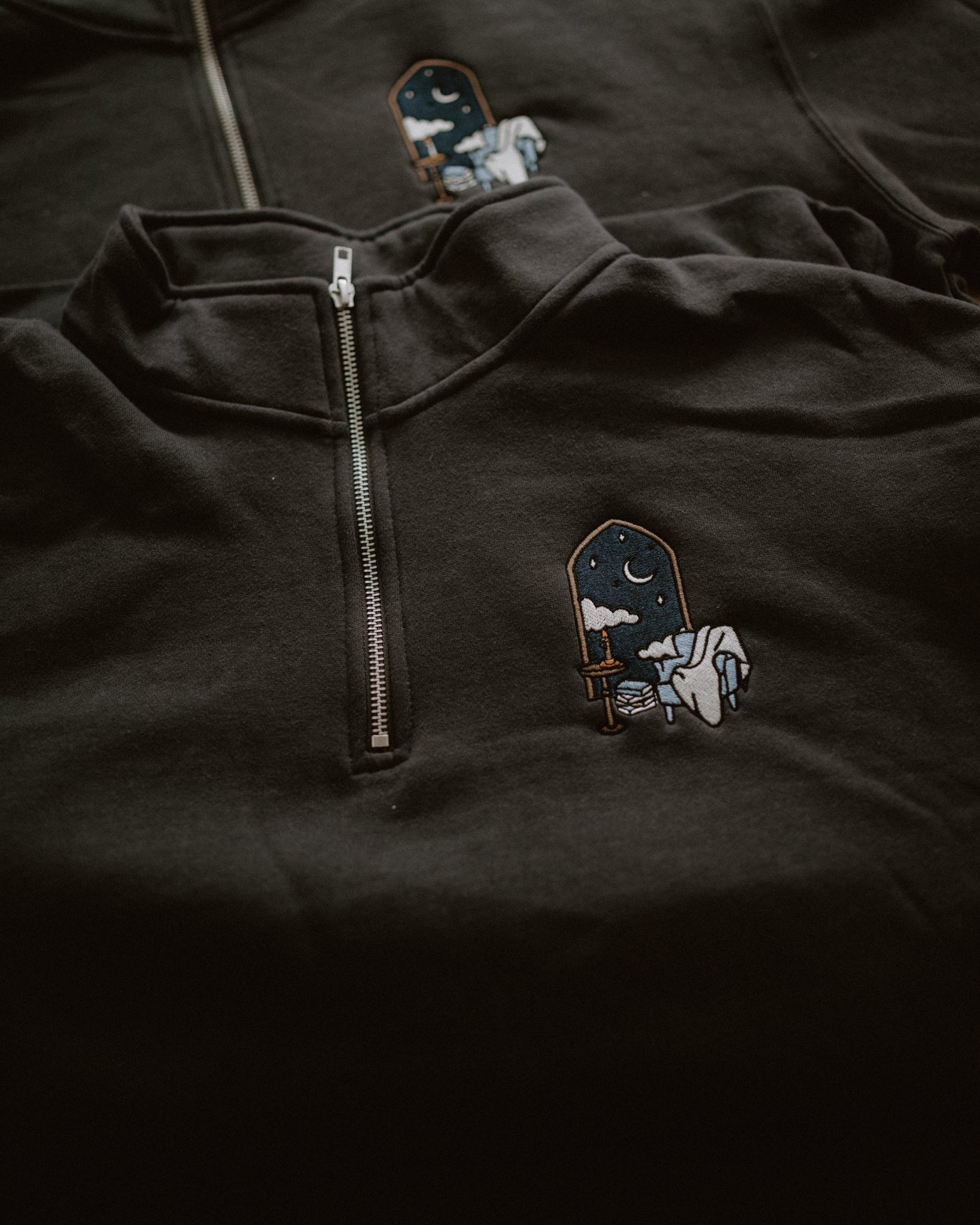 Cozy Night Sky Reading Nook Embroidered Quarter Zip