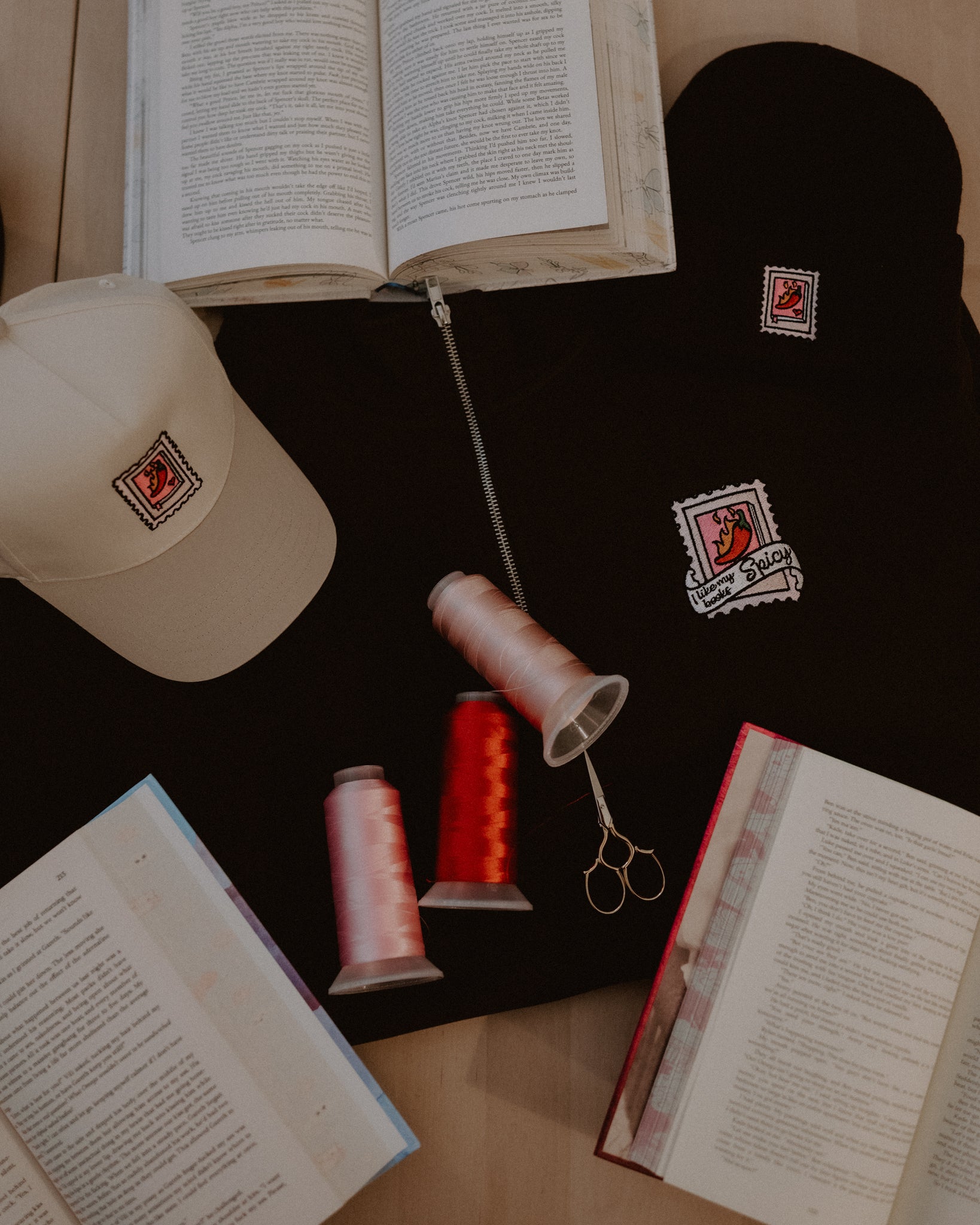 I Like My Books Spicy Embroidered Quarter Zip