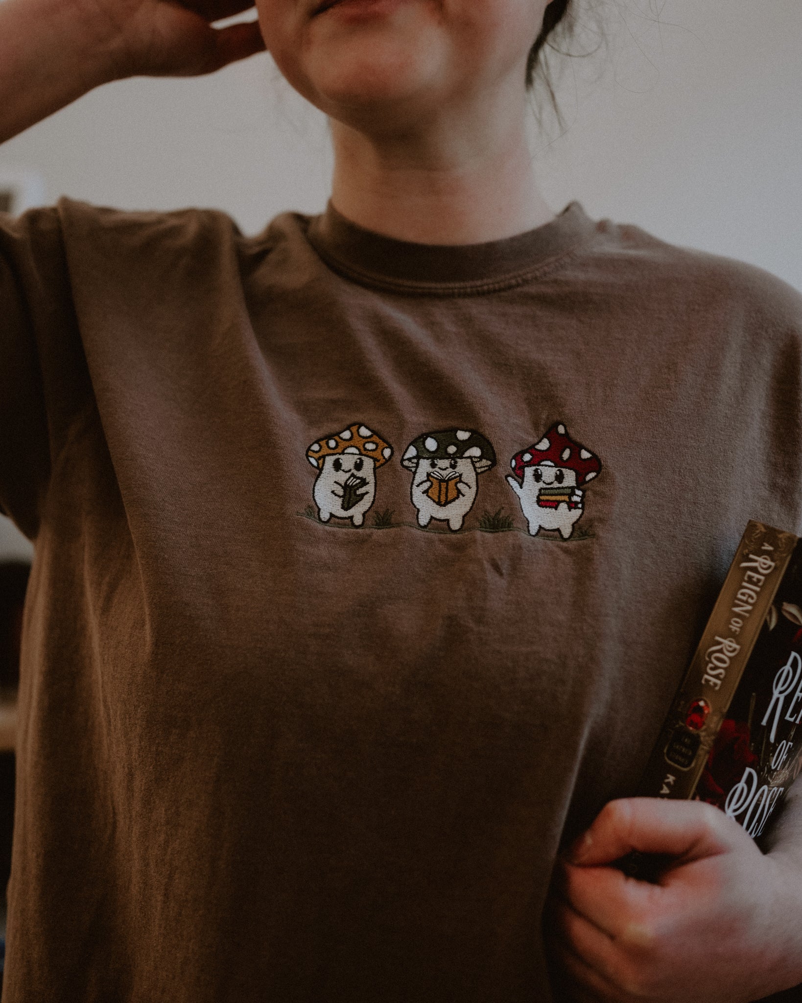 Reading Mushies Embroidered T-shirt