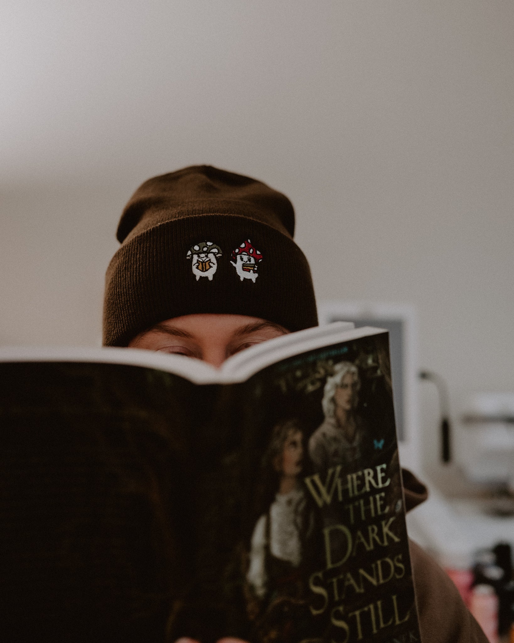 Reading Mushies Embroidered Beanie | Cute Hats for Readers | Gifts for Book Lovers