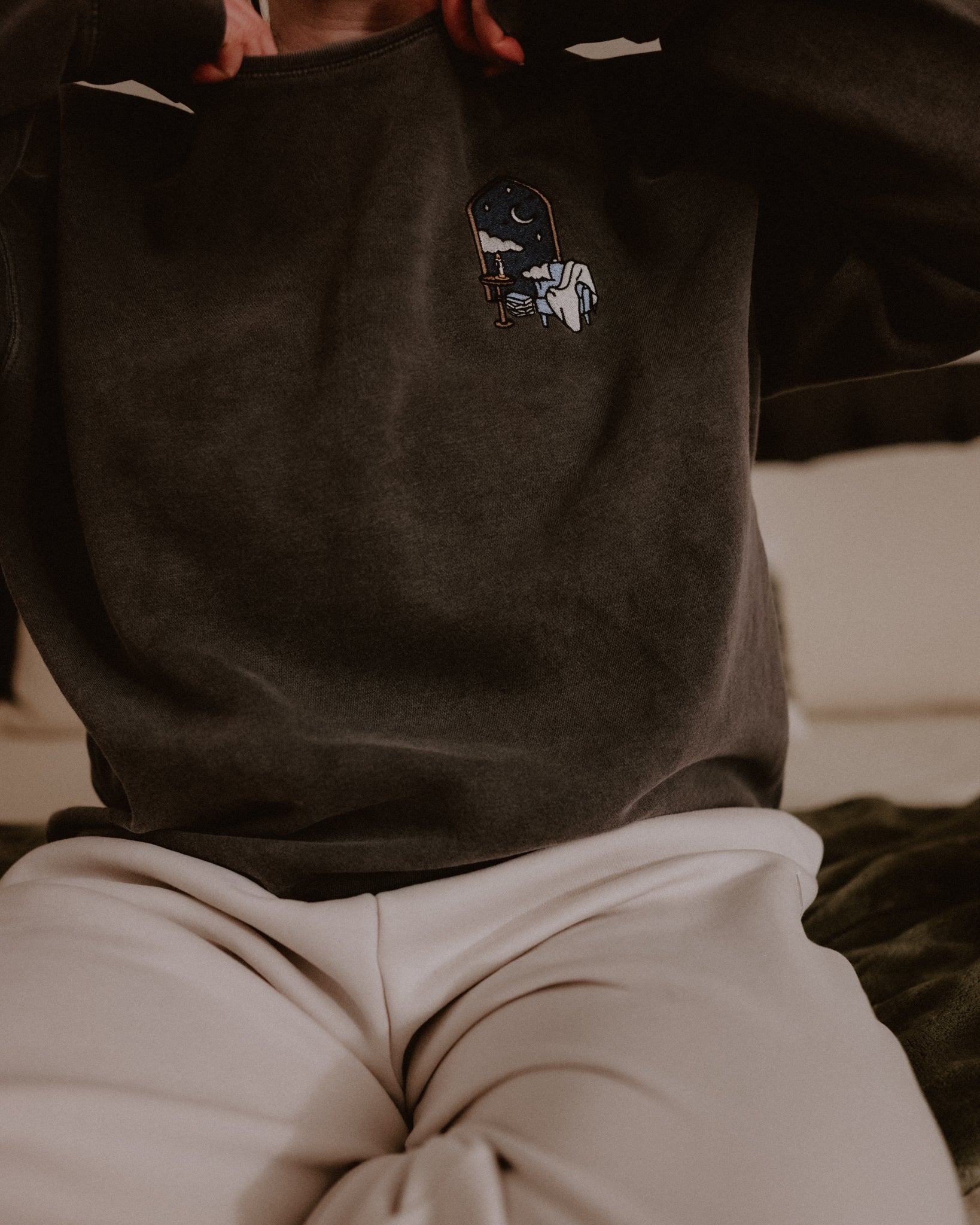 Cozy Night Sky Reading Nook Embroidered Crewneck